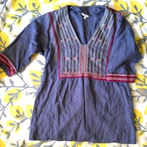 Boho Tunic Blue Embroidered Cami Anthropologie